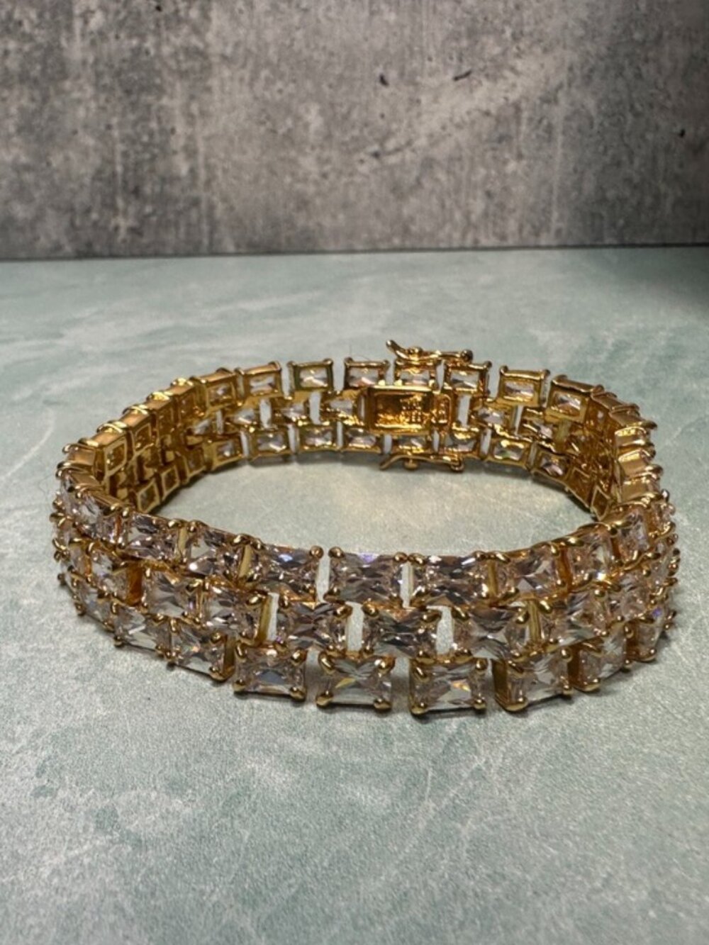 Dee Berkley DBJ Gold Plated Over Sterling Silver Tennis Bracelet CZ 3 Row